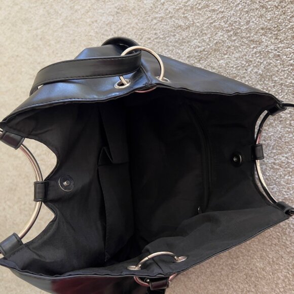 T-Shirt & Jeans For The Record Vegan Sequined Black Ring Tote bag Shoulder Strap - Picture 5 of 8